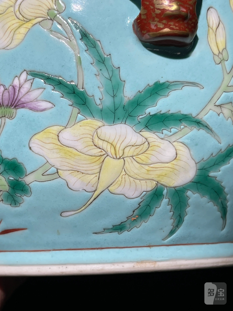 清光绪 松石绿地粉彩花鸟纹温锅 - 图6